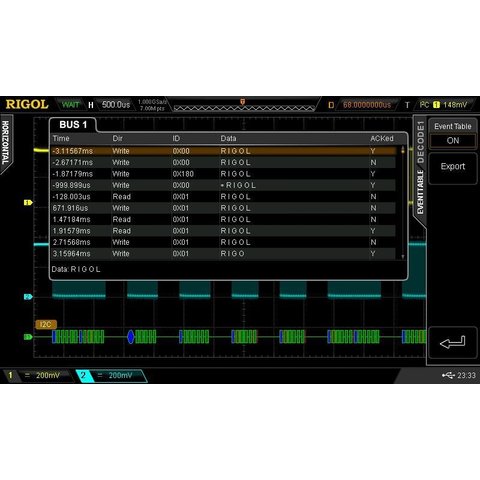 Программное расширение для декодирования I2C, SPI, UART RS232 RIGOL SD DS2000