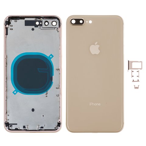 Корпус для iPhone 8 Plus, золотистий, з тримачем SIM карти, з боковими кнопками