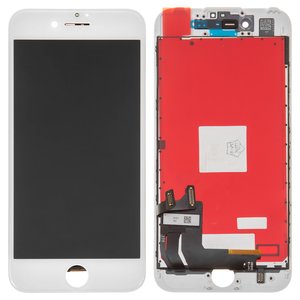 Дисплей для iPhone 7, белый, с рамкой, Copy, с пластиками камеры и датчика приближения, tianma