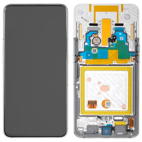 Дисплей для Samsung A805 Galaxy A80, сріблястий, з рамкою, Original, сервісне опаковання, #GH82 20368B GH82 20348B GH82 20390B