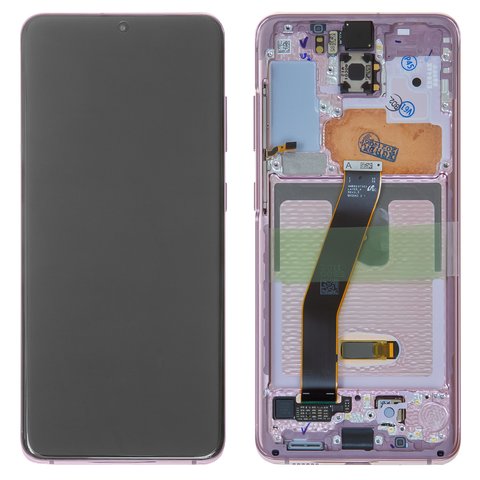 Дисплей для Samsung G980 Galaxy S20, G981 Galaxy S20 5G, рожевий, з рамкою, Original, сервісне опаковання, original glass, cloud pink, #GH82 22131C GH82 22123C