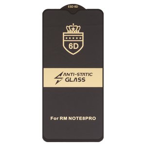 Захисне скло ESD 6D для Xiaomi Redmi Note 8 Pro, сумісне з чохлом, Full Glue, Anti Static, без упаковки , чорний