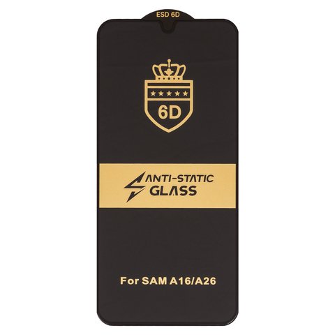 Защитное стекло ESD 6D для Samsung A165 Galaxy A16, A166 Galaxy A16 5G, A175 Galaxy A17 4G, A266 Galaxy A26, M166 Galaxy M16, совместимо с чехлом, Full Glue, Anti Static, без упаковки , черный