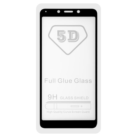 Tempered Glass Screen Protector All Spares compatible with Xiaomi Redmi 6, Redmi 6A, 5D Full Glue, black, the layer of glue is applied to the entire surface of the glass 
