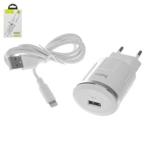 Mains Charger Hoco C37A, 12 W, white, with Lightning cable for Apple, 1 output 