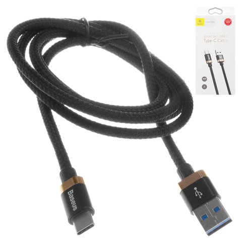 USB Cable Baseus Golden Belt, USB type A, USB type C, 100 cm, 3 A, golden, black, nylon braided  #CATGB 1V