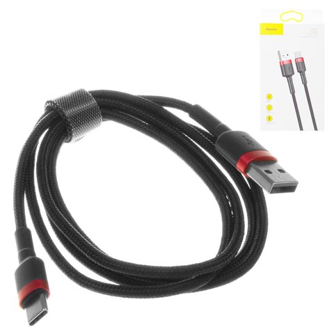 USB Cable Baseus Cafule, USB type A, USB type C, 100 cm, 3 A, red, black  #CATKLF B91