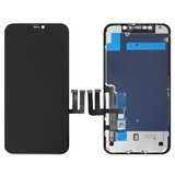 Дисплей для iPhone 11, черный, с рамкой, AAA, с пластиками камеры и датчика приближения, tianma (TFT)