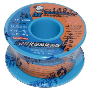 Estaño Mechanic TY V866, Sn 63% , Pb 37%, flux 1 3%, 0,5 mm, 40 g