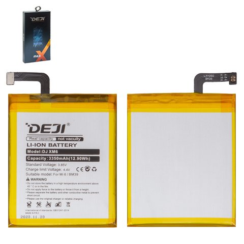 Batería Deji BM39 puede usarse con Xiaomi Mi 6, Li ion, 3.85 V, 3350 mAh