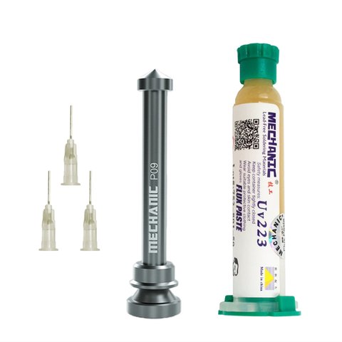 Fundente en pasta Mechanic UV223, con émbolo metálico, para soldadura sin plomo, neutro, 10 ml
