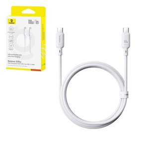 USB кабель Baseus Silky, 2xUSB тип C, 100 см, 100 Вт, белый, силиконовый, #P10377704213 00