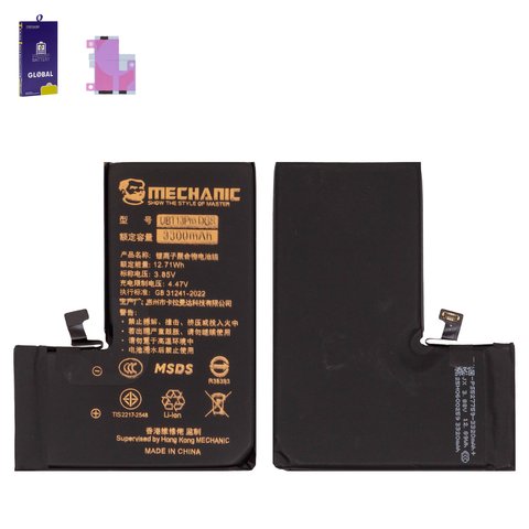 Batería Mechanic puede usarse con Apple iPhone 13 Pro, Li Polymer, 3.85 V, 3300 mAh, mayor capacidad, sin mensaje de error, diagnosable battery