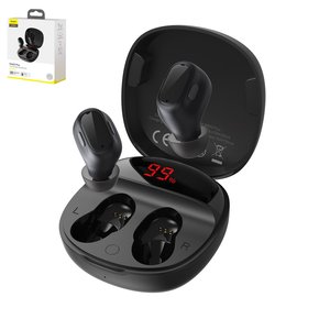 Гарнитура Baseus WM01 Plus, вакуумная, беспроводная, черная, с зарядным кейсом, USB тип C, с дисплеем, с USB кабелем тип C, #NGWM01P 01