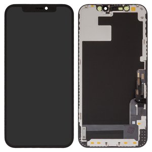Pantalla LCD puede usarse con iPhone 12, iPhone 12 Pro, negro, con marco, HC, sin microchip, OLED  OEM soft