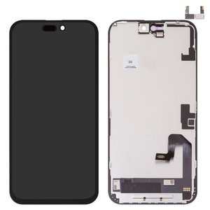 Pantalla LCD puede usarse con iPhone 16 Plus, negro, con marco, HC, sin microchip, OLED , GX OEM hard