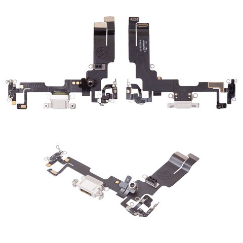 Шлейф для iPhone 14, конектора зарядки, білий, з мікрофоном, з компонентами, Original PRC 