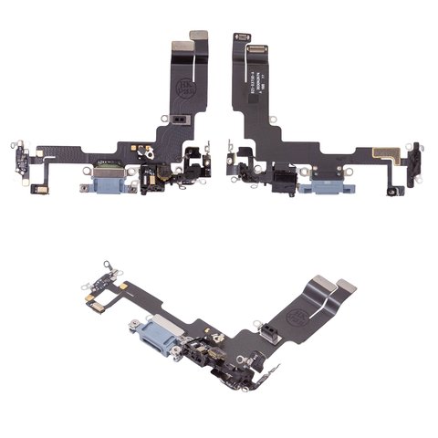 Шлейф для iPhone 14, конектора зарядки, синій, з мікрофоном, з компонентами, Original PRC 